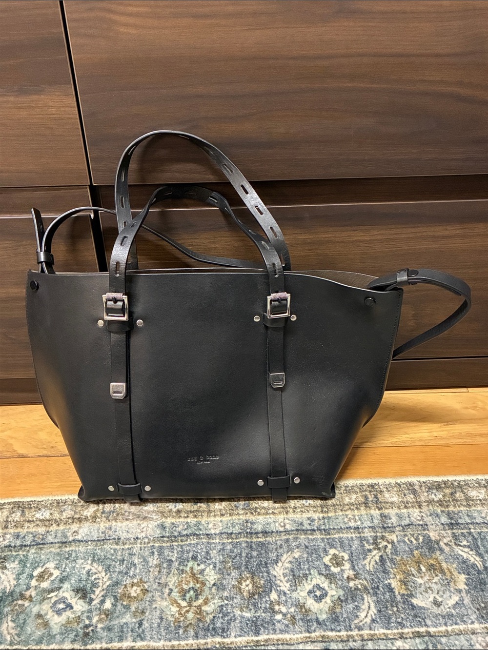 Rag & Bone Black Leather Tote Bag with Adjustable Straps